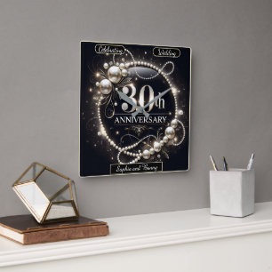 30th Anniversary Pearl Bliss Square Wall Clock