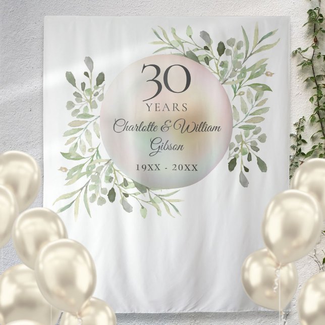 30th Anniversary Pearl Greenery Photo Backdrop Tapestry (30th Anniversary Pearl Greenery Photo Backdrop)