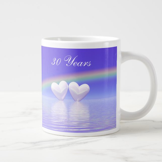 30th Anniversary Pearl Hearts Large Coffee Mug (Right)