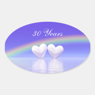 30th Anniversary Pearl Hearts Oval Sticker
