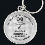 30th Anniversary Pearl Wedding Gift Personalised  Key Ring<br><div class="desc">Typography editable script text  with personal names wedding anniversary date,  in silver grey and white tones; an elegant and stylish keepsake gift in celebration of a thirtieth wedding anniversary.</div>