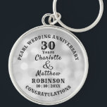 30th Anniversary Pearl Wedding Gift Personalised  Key Ring<br><div class="desc">Typography editable script text  with personal names wedding anniversary date,  in silver grey and white tones; an elegant and stylish keepsake gift in celebration of a thirtieth wedding anniversary.</div>