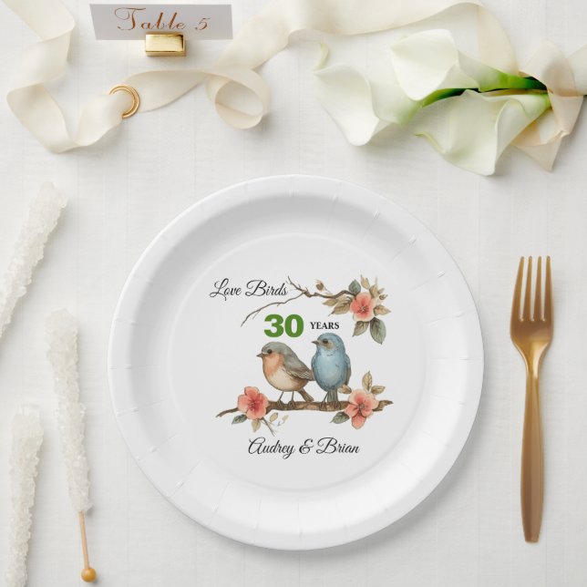 30th Anniversary Personalised Pearl Party Paper Plate (Wedding)