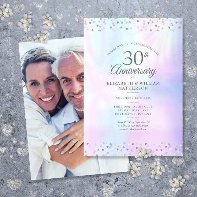 30th Anniversary Photo Pearl Hearts Confetti Invitation (30th Anniversary Photo Pearl Hearts Confetti Invitation)