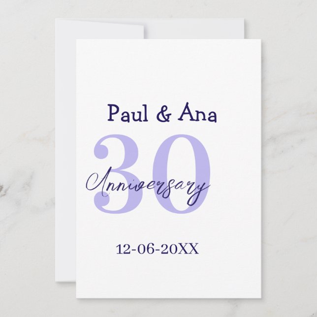 30th anniversary purple bold letter name simple re invitation (Front)