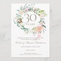 30th Anniversary Save the Date Pearl Floral Roses