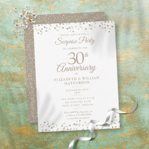 30th Anniversary Surprise Party Hearts Confetti Postcard