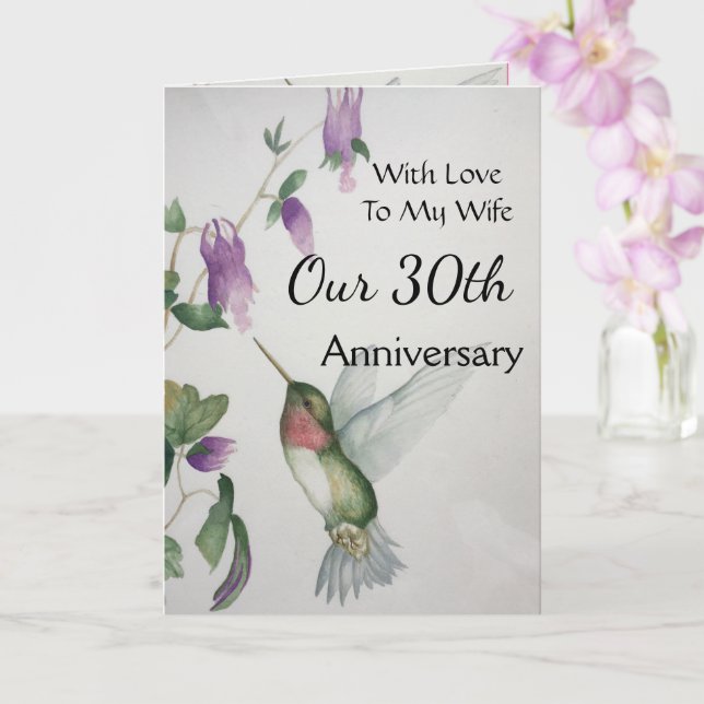 30th Anniversary To My Wife Pretty Hummingbird Card (Orchid)