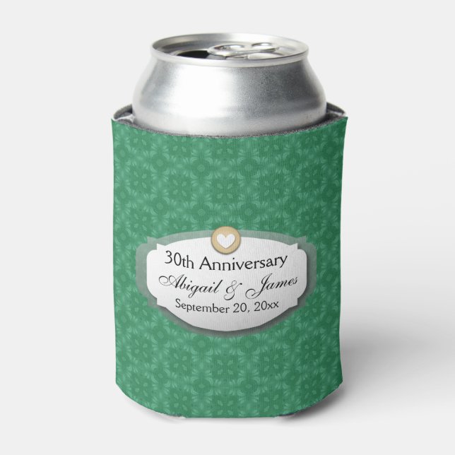 30th Anniversary Wedding Anniversary Green Z08 Can Cooler (Can Front)