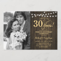 30th Anniversary with Photo - Rustic Wood Gold