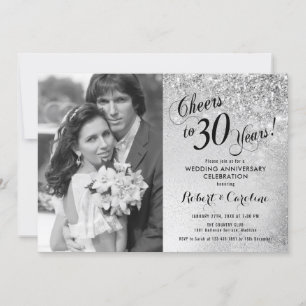 30th Anniversary with Photo - Silver Invitation