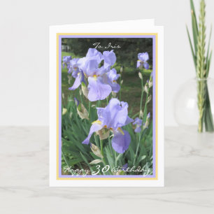 30th Bday Irises Elegant Gold Frame Personalised Card
