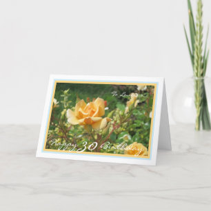 30th Bday Louise Yellow Rose Golden Blue Frame Card