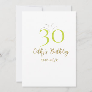 30TH BIIRTHDAY GREEN GOLD PASTEL HANDDRAWN RETRO INVITATION