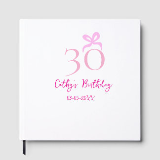 30TH BIIRTHDAY pink bow PASTEL HANDDRAWN RETRO Guest Book