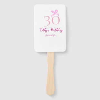 30TH BIIRTHDAY pink bow PASTEL HANDDRAWN RETRO Hand Fan