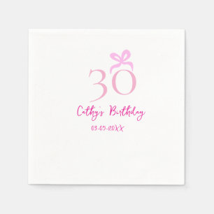 30TH BIIRTHDAY pink bow PASTEL HANDDRAWN RETRO Napkin
