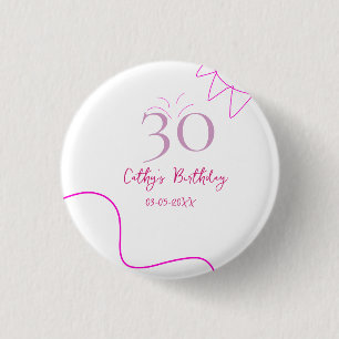 30TH BIIRTHDAY PINK PURPLE PASTEL HANDDRAWN RETRO  3 CM ROUND BADGE