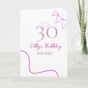 30TH BIIRTHDAY PINK PURPLE PASTEL HANDDRAWN RETRO CARD