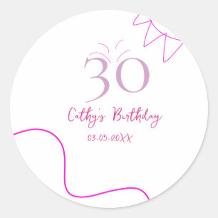 30TH BIIRTHDAY PINK PURPLE PASTEL HANDDRAWN RETRO  CLASSIC ROUND STICKER