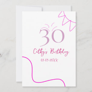 30TH BIIRTHDAY PINK PURPLE PASTEL HANDDRAWN RETRO  INVITATION