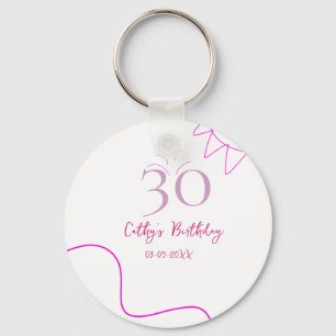 30TH BIIRTHDAY PINK PURPLE PASTEL HANDDRAWN RETRO  KEY RING