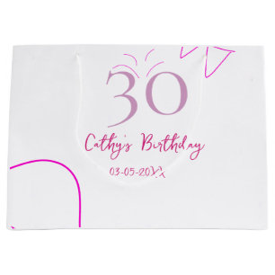 30TH BIIRTHDAY PINK PURPLE PASTEL HANDDRAWN RETRO  LARGE GIFT BAG