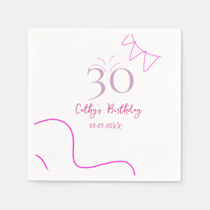 30TH BIIRTHDAY PINK PURPLE PASTEL HANDDRAWN RETRO  NAPKIN