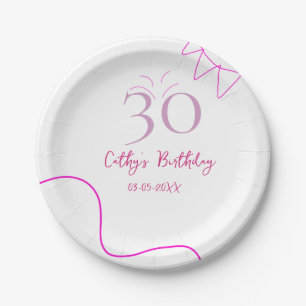 30TH BIIRTHDAY PINK PURPLE PASTEL HANDDRAWN RETRO PAPER PLATE