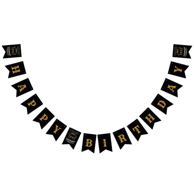 30th Birthday 1992 Black Gold Add Name Retro Bunting (All)