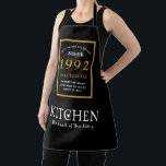 30th Birthday 1992 Name Elegant Black Gold Chic Apron<br><div class="desc">A wonderful birthday black and gold design on an apron for that special celebration. Easily customise the text using the template provided. Part of the setting standards range of birthday supplies.</div>