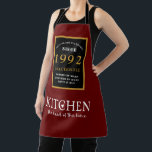 30th Birthday 1992 Name Elegant Black Gold Red Apron<br><div class="desc">A wonderful birthday black and gold design on an apron for that special celebration. Easily customise the text using the template provided. Part of the setting standards range of birthday supplies.</div>