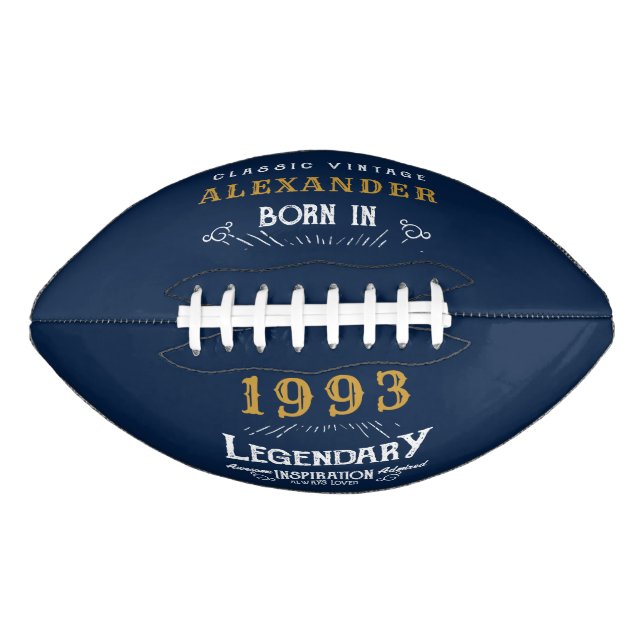 30th Birthday 1993 Add Name Legend Blue Gold Football (Front)