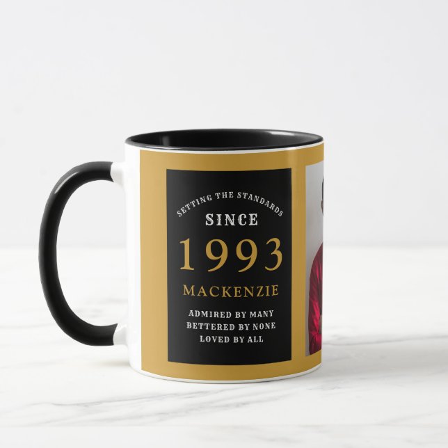 30th Birthday 1993 Black Gold Add Name Photo Mug (Left)