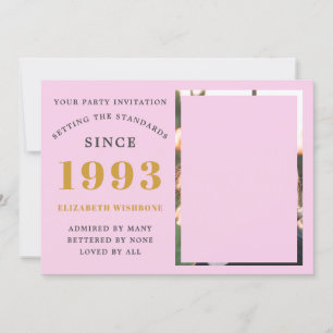 30th Birthday 1993 Name Photo Pink Grey Invitation