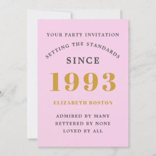 30th Birthday 1993 Pink Grey Add Name Year Invitation