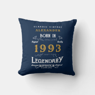 30th Birthday 1993 Retro Blue Gold Legendary Cushion
