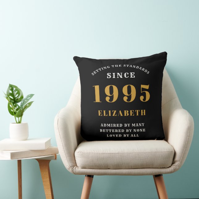 30th Birthday 1995 Black Gold lady's Personalised Cushion (Chair)