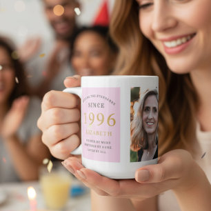 30th Birthday 1995 Pink Grey Add Name Photo Large Coffee Mug
