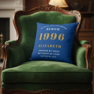 30th Birthday 1996 Add Name Blue Gold Personalized Cushion