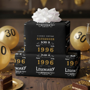 30th Birthday 1996 Black Gold Add Name Legendary Wrapping Paper