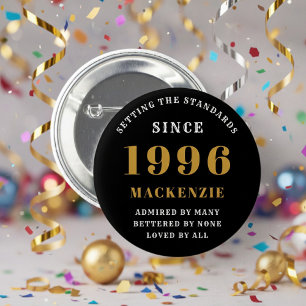 30th Birthday 1996 Elegant Chic Black Gold 6 Cm Round Badge