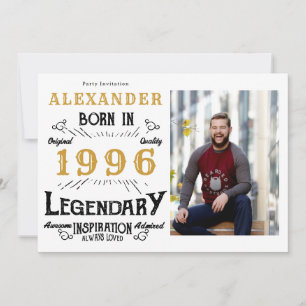 30th Birthday 1996 Legend White & Gold Photo Invitation