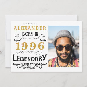 30th Birthday 1996 Legend White & Gold Photo Invitation