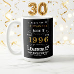 30th Birthday 1996 Legendary Retro Coffee Mug<br><div class="desc">For those born in 1996 and celebrating their 30th birthday we have the ideal birthday coffee mug. The black background with a white and gold vintage typography design design is simple and yet elegant with a retro feel. Easily customize the text of this birthday gift using the template provided. More...</div>