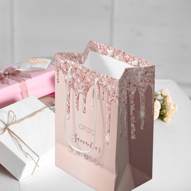 30th birthday 30 rose gold glitter drips medium gift bag (Creator Uploaded)