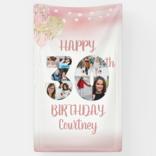 30th Birthday 8 Photo Collage Numbers Rose Gold Banner