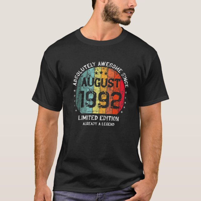 30Th Birthday Absolutely Awesome Since August 1992 T-Shirt (Front)