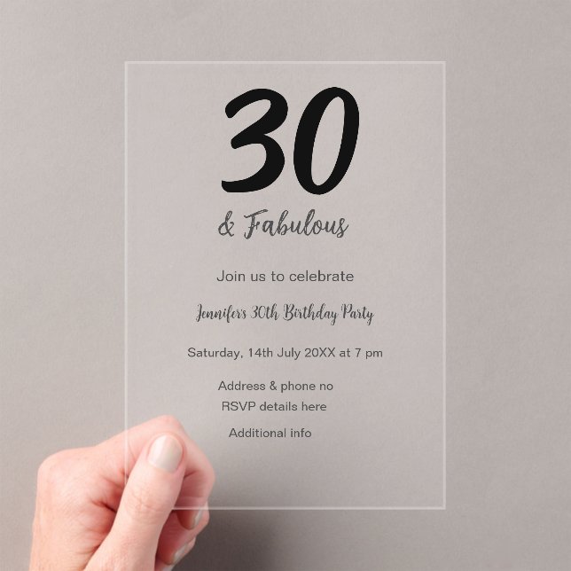 30th birthday add name date year black  acrylic invitations (Insitu (Handheld))