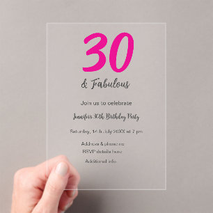 30th birthday add name date year black acrylic invitations